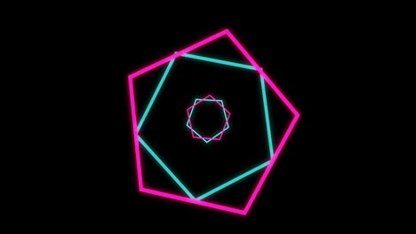 Animation-Von-Grünen-Und-Rosa-Neon-Sechsecken-Auf-Schwarzem-Hintergrund