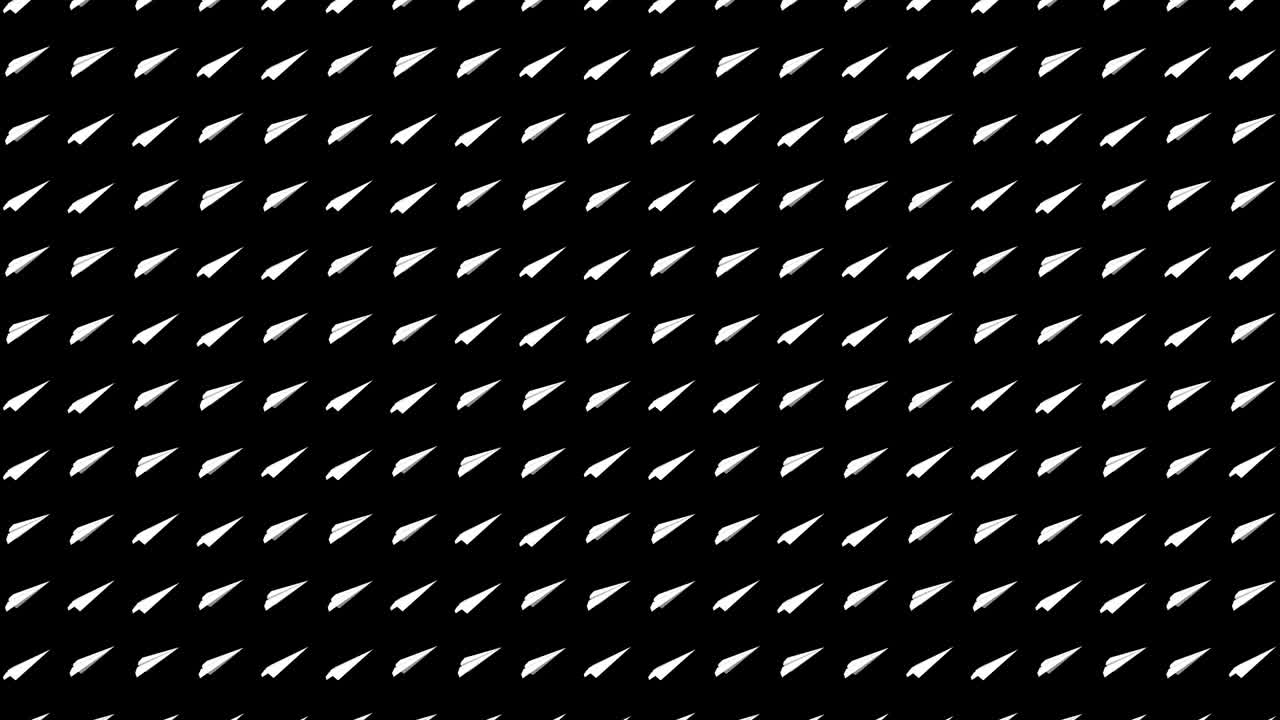 colección de aviones de papel hechos a mano. animación en bucle de un avión de papel blanco que fluye sobre un fondo negro. concepto de conexión de negocios. avión de origami volando.