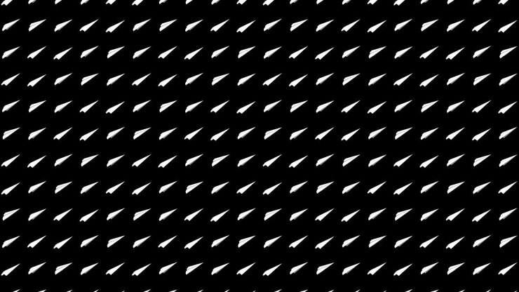 Handmade paper plane collection. Loop animation of flowing white paper plane on black background. Business connection concept. Origami airplane flying.