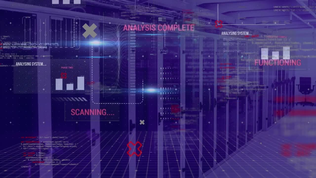 Animation of data processing over server room