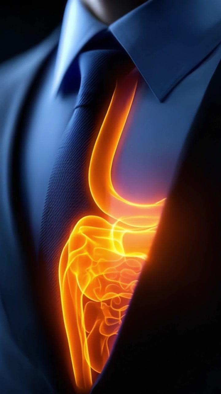 A Stunning Visualization of the Human Digestive System Inside a Business Suit, Blending Professionalism with Anatomical Artistry in Vivid Colors