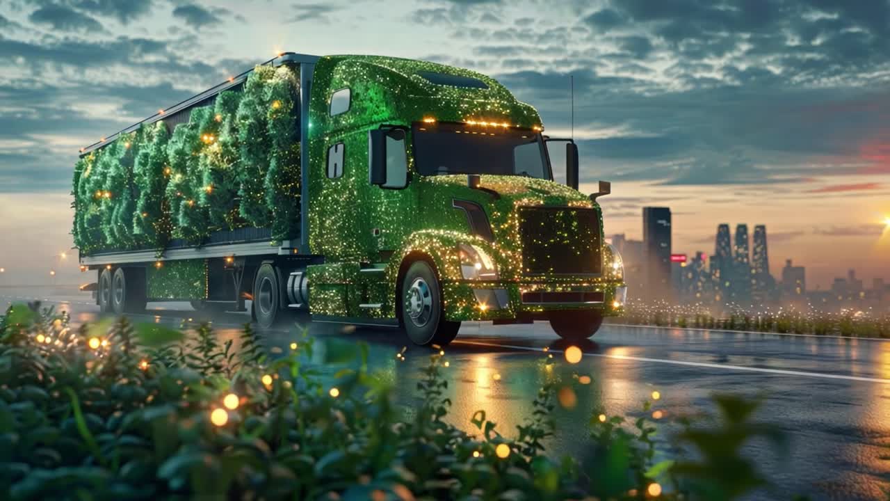 Festive Semi-Truck Delivering Christmas Trees