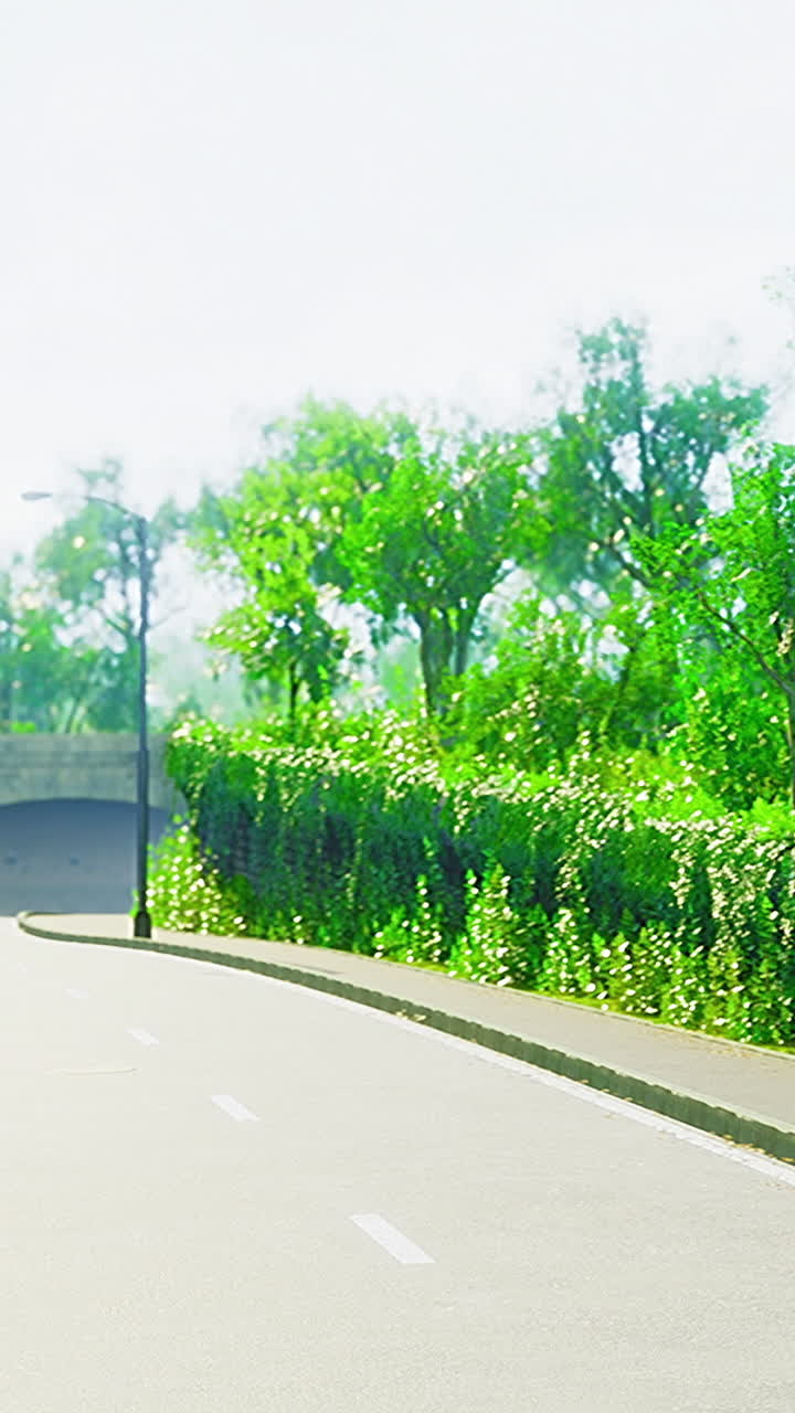 Lush green pathway leading to a serene nature area under clear skies