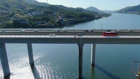 a high bridge over a river