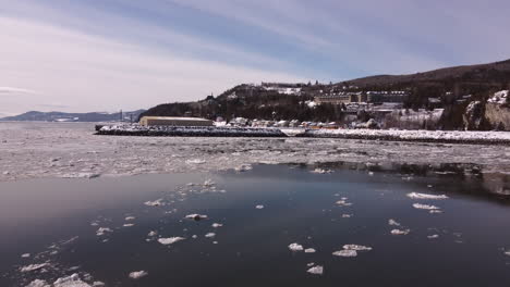 iced river aerial view in la malbaie charlevoix quebec canada