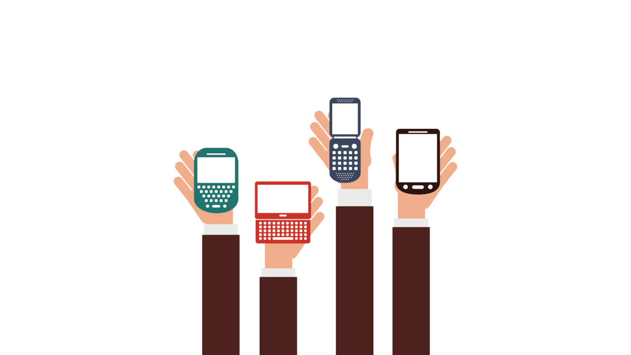 여러 가지 휴대 전화 모델이 손에 들고 있습니다.