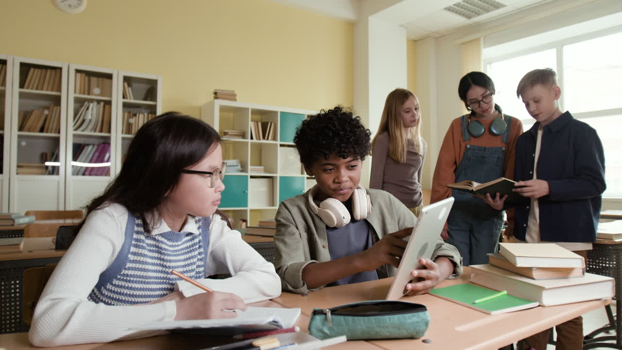 Diverse students engaged in learning activities in a classroom