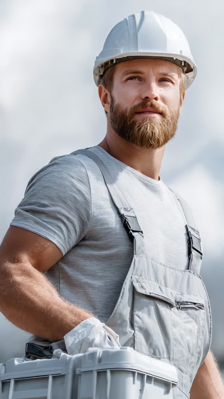 Confident Construction Worker in Protective Gear Reflects on the Job, Symbolizing Hard Work and Dedication in the Construction Industry's Modern Environment
