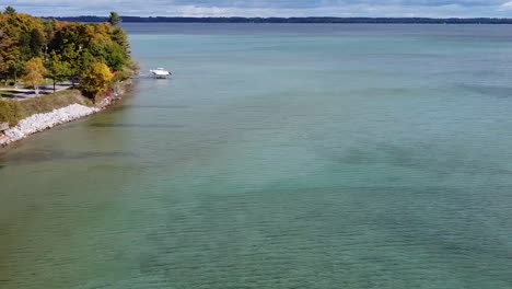 drone flowver of lake michigan shoreline during autumn