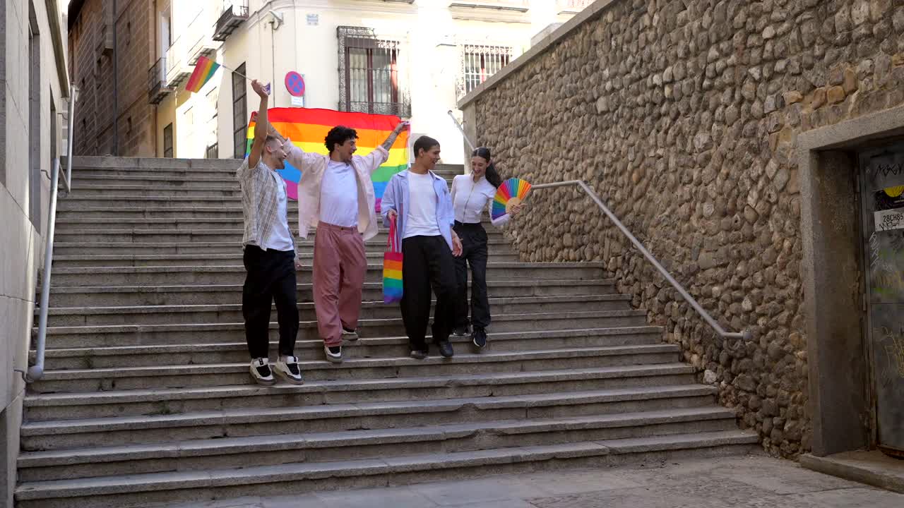 Group of people celebrating LGBTQ pride on the street