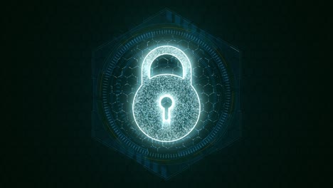 gráfico de movimiento de la llave de seguridad azul con forma de hexágono y rotación del círculo en tecnología futurista concepto de seguridad de red de fondo abstracto