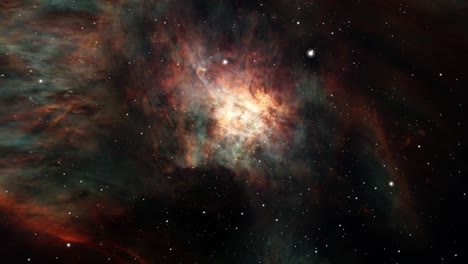 exploración de galaxias de bucle sin problemas a través del espacio estelar exterior hacia la brillante nube azul naranja de la vía láctea. animación de bucle de 4k de volar a través de nebulosas brillantes, nubes y campo de estrellas.