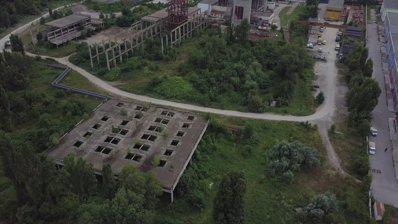 Aerial footage of structures of abandoned buildings