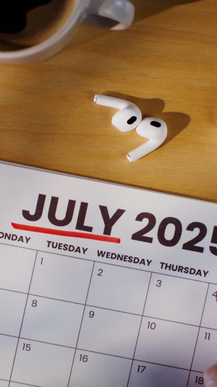 July 2025 Calendar with Headphones and Coffee