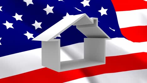 american flag and house