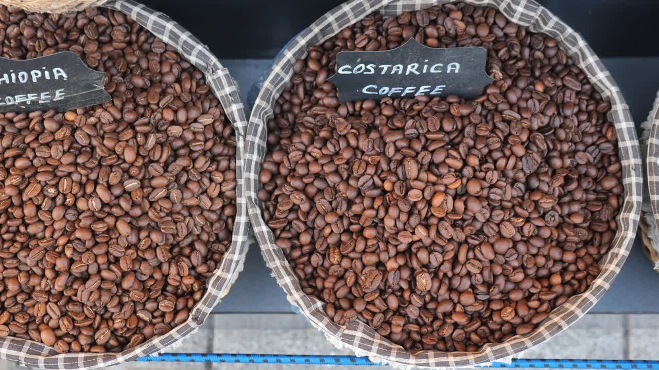 Costa Rican and Ethiopian Coffee Beans in Baskets