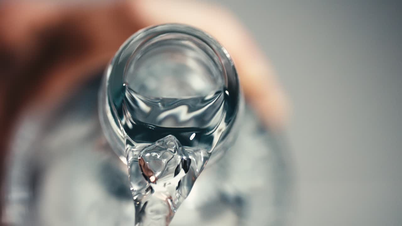 agua fresca saludable vertida de una botella de vidrio, mantenerse hidratado, estilo de vida, macro shot, alta velocidad, cámara lenta