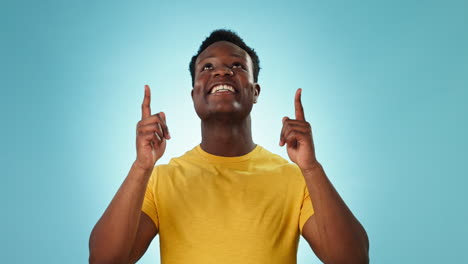 black man, pointing up and advertising
