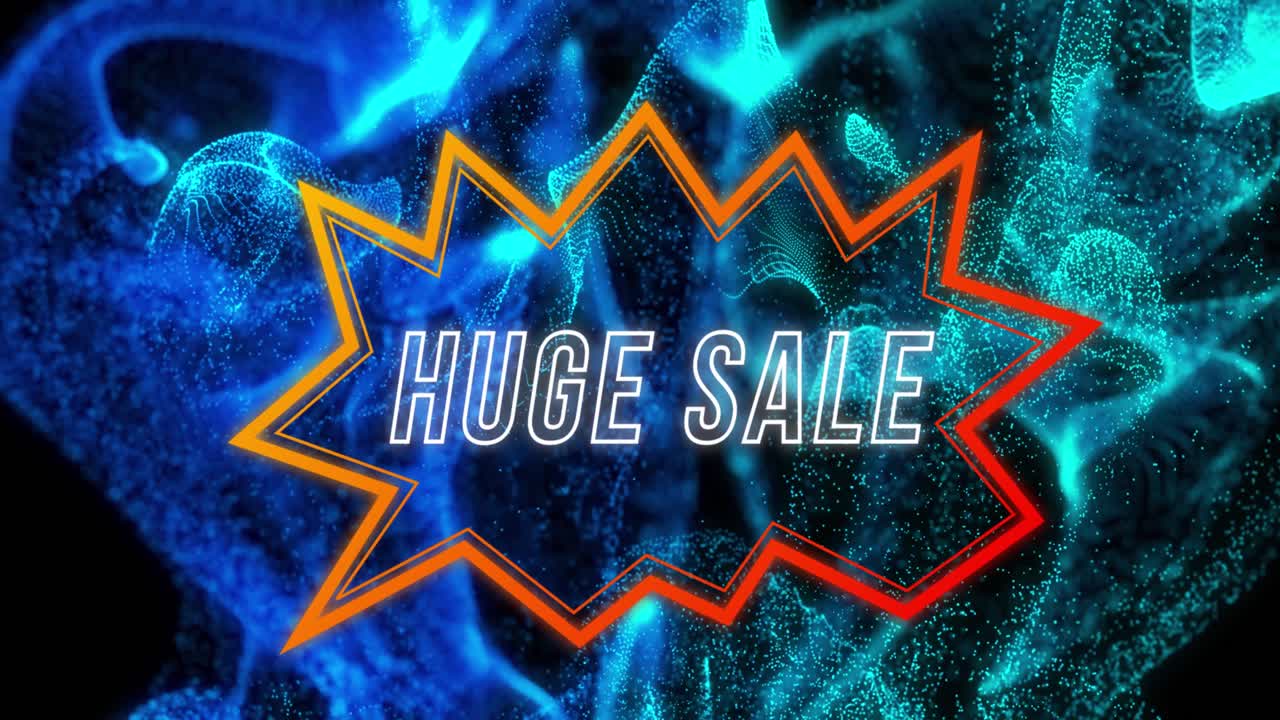 검은색 배경에 파란색 파도 위에 거대한 판매의 애니메이션