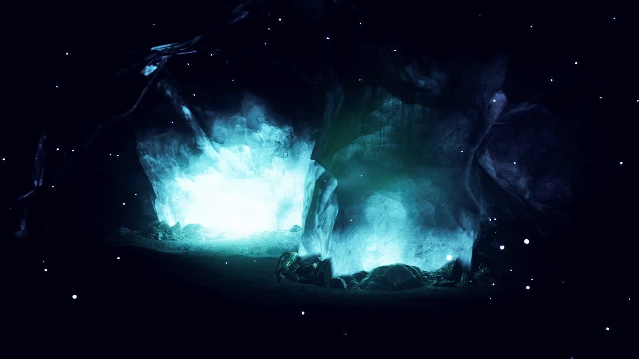 Glowing Blue Fire in an Ice Cave