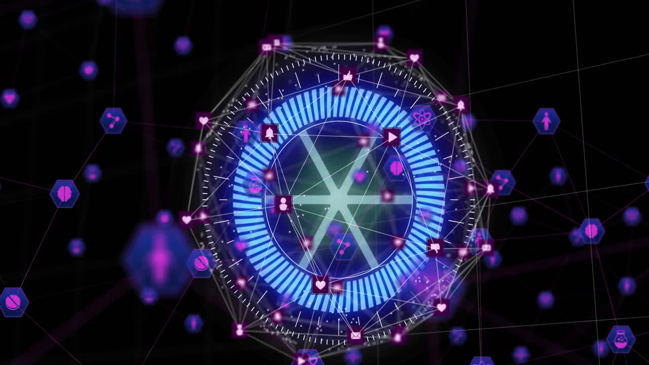 아이콘으로 네트워크를 통해 범위 스캔과 데이터 처리의 애니메이션