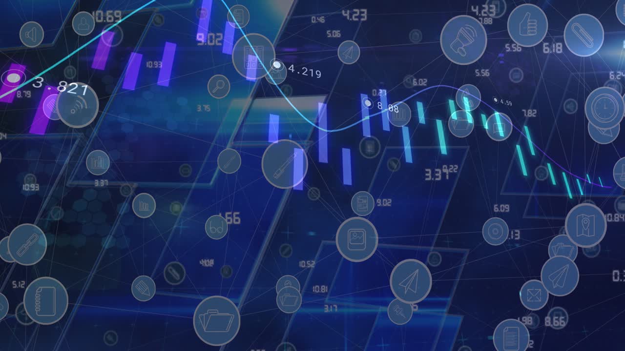 Animazione di elaborazione dati su sfondo blu