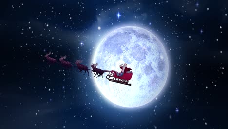 Animation-of-snow-falling-over-santa-in-sleigh