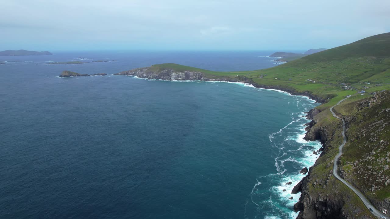 Drone panning Blasket Islands and Slea Head drive Kerry Wild Atlantic Way Ireland Epic Locations
