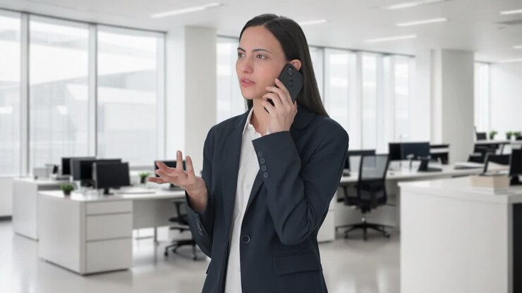 la gerente india está hablando por teléfono.