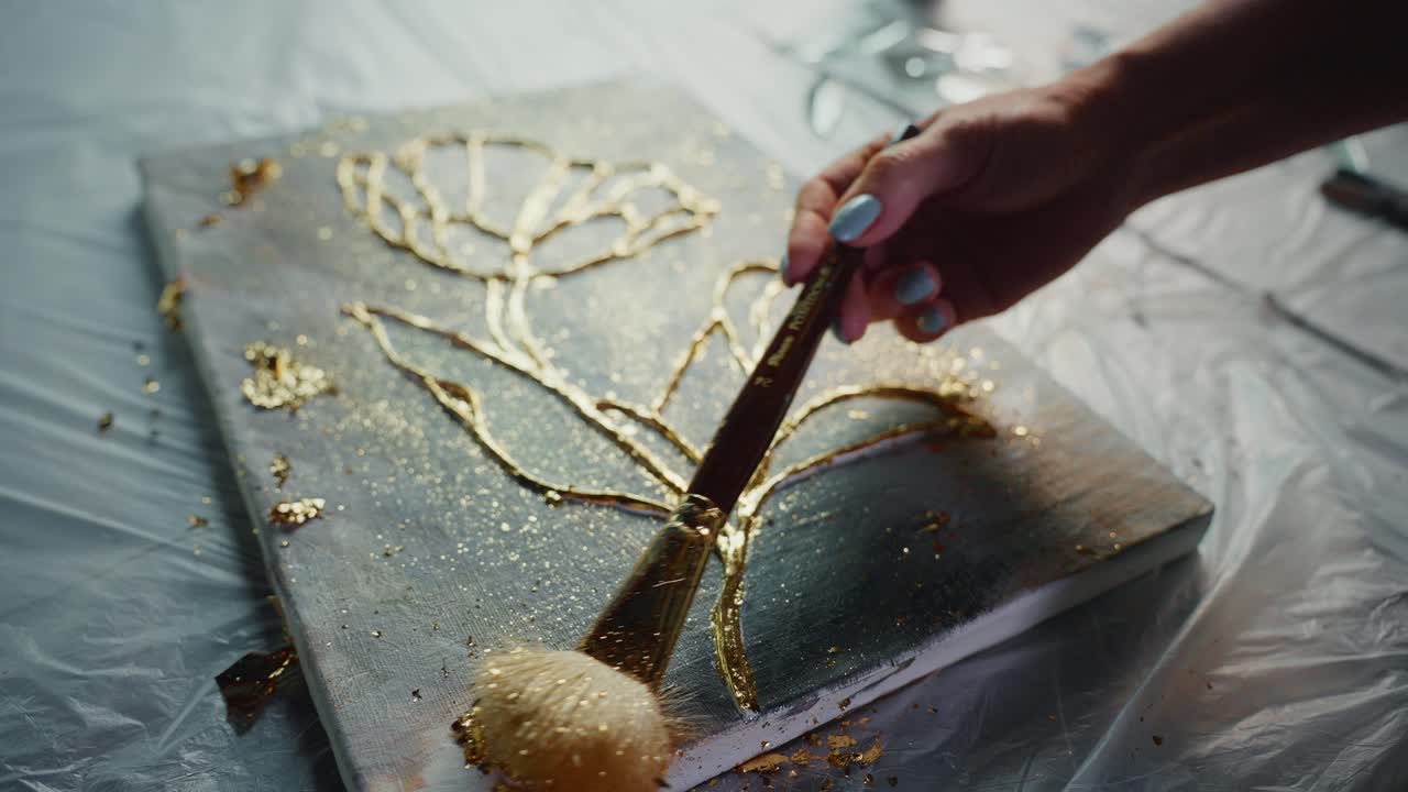 Gold Leaf Floral Painting in Progress