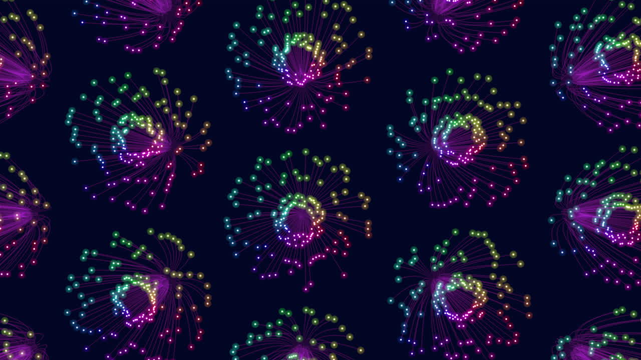 검정색 그라데이션에 글리터와 선이 있는 네온 구 패턴