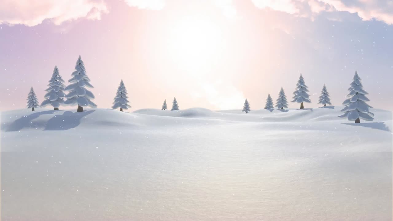 파란색 배경 에 소나무 가 있는 겨울 풍경 의 애니메이션