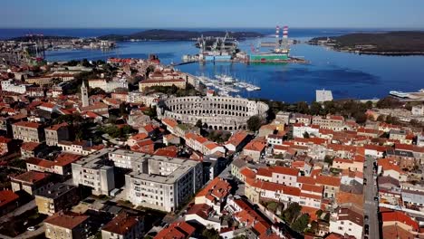 aerial view of roman amphitheatre in pula. istria, croatia.