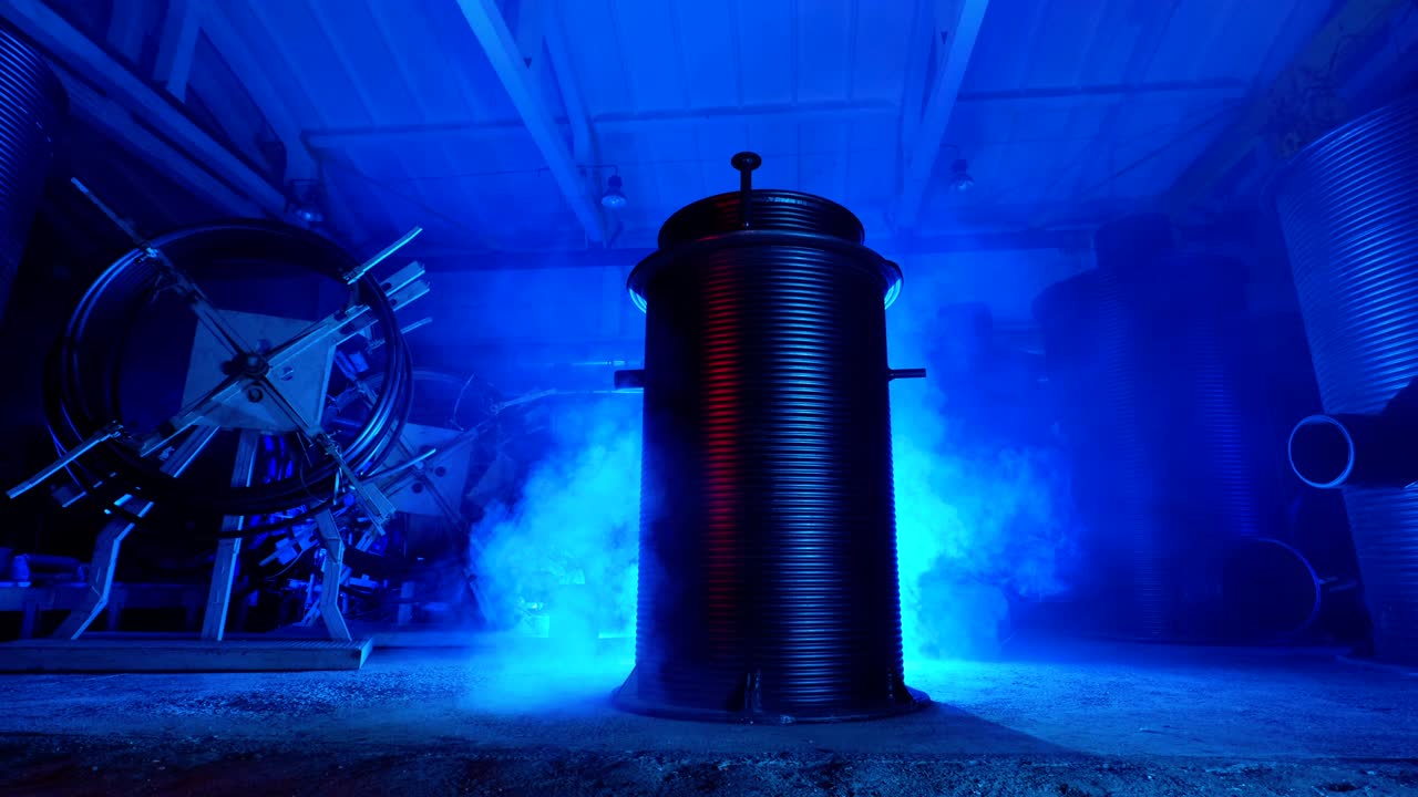 Abstraction. Metal Sewer Barrel Indoors.