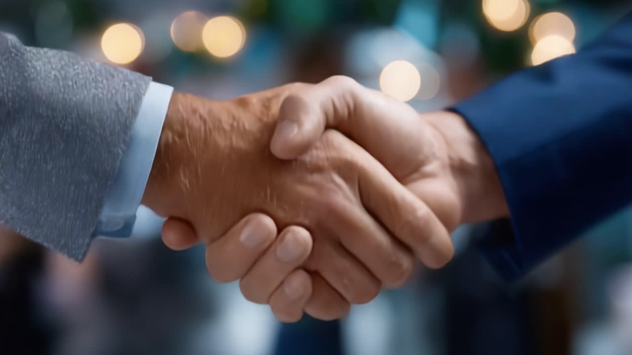 A Close-Up of Two People Engaging in a Firm Handshake, Symbolizing Agreement, Collaboration, or Partnership in a Professional Environment