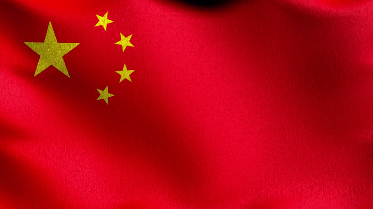 loop sem costura 4k vdo. bandeira nacional da china soprando no vento isolado. design abstrato patriótico oficial. ilustração de renderização 3d do símbolo de sinalização ondulante.