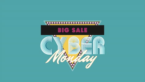 cyber monday text with retro triangle on blue gradient