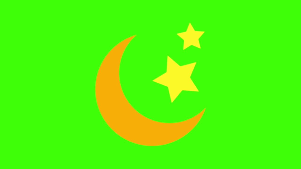animación simple y colorida de una media luna naranja y iconos de estrellas aislados en una pantalla verde en 4k