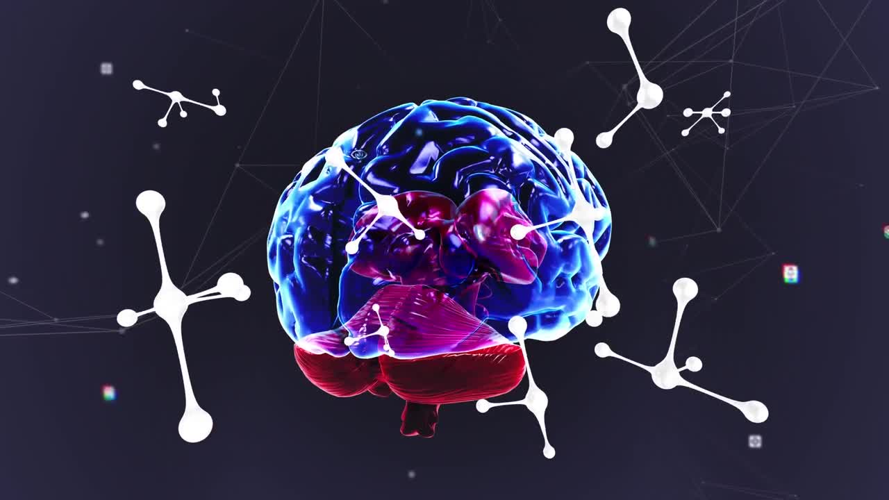 animación de cerebro digital y formas en fondo negro