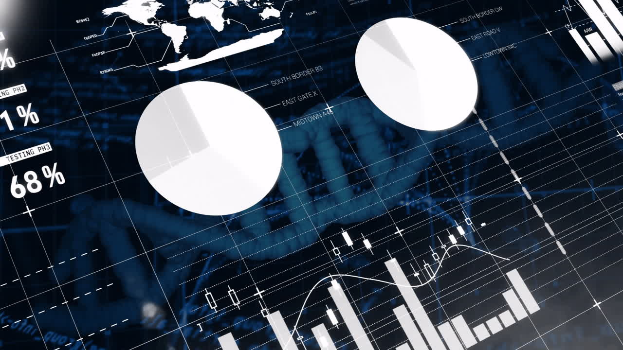 Graphs and charts animation over DNA strand and scientific data