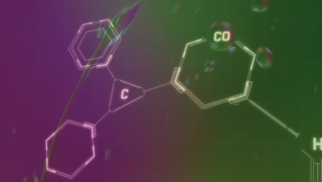 animación de la fórmula química sobre burbujas sobre un fondo verde
