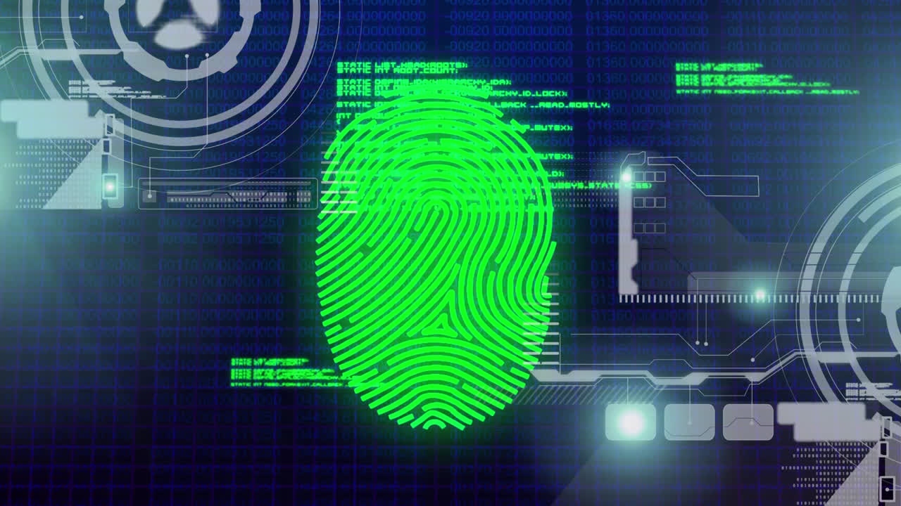 animación de huellas dactilares biométricas, escaneo de alcance y procesamiento de datos