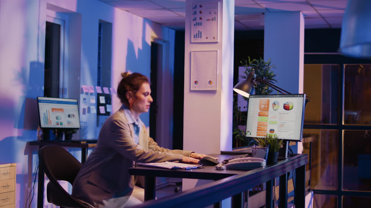 Businesswoman working late in the office