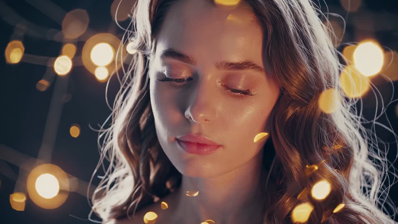 Beautiful Woman Portrait with Golden Lights