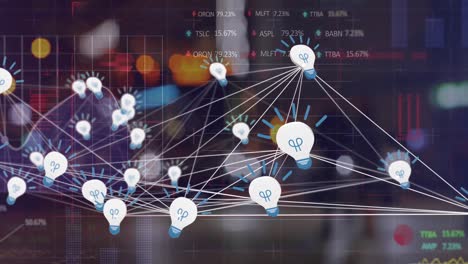 Animation-of-network-of-connections-with-data-processing-over-out-of-focus-city