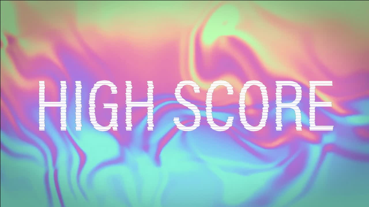 High score text over colorful, abstract animation background