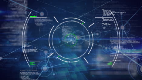 animation of network of connections with icons over scope scanning and data processing