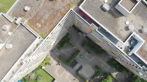aerial top view of multistory apartment building rooftop, heidelberg, germany
