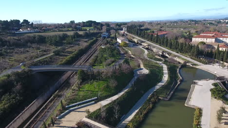 aerial view of fonserannes locks site sunny day (neuf écluses) beziers