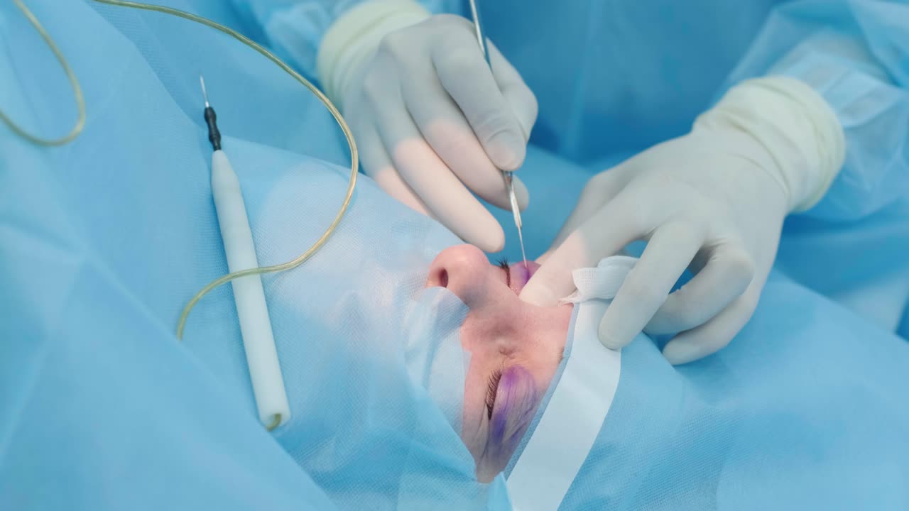 operación de cirugía plástica de blefaroplastia, centrada en el rejuvenecimiento y la modificación de la región del ojo.